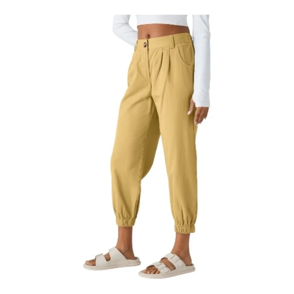 Halara Mid Rise Casual Cotton Joggers with Pockets, Small, NWT, Yellow Jasmine - Picture 4 of 5